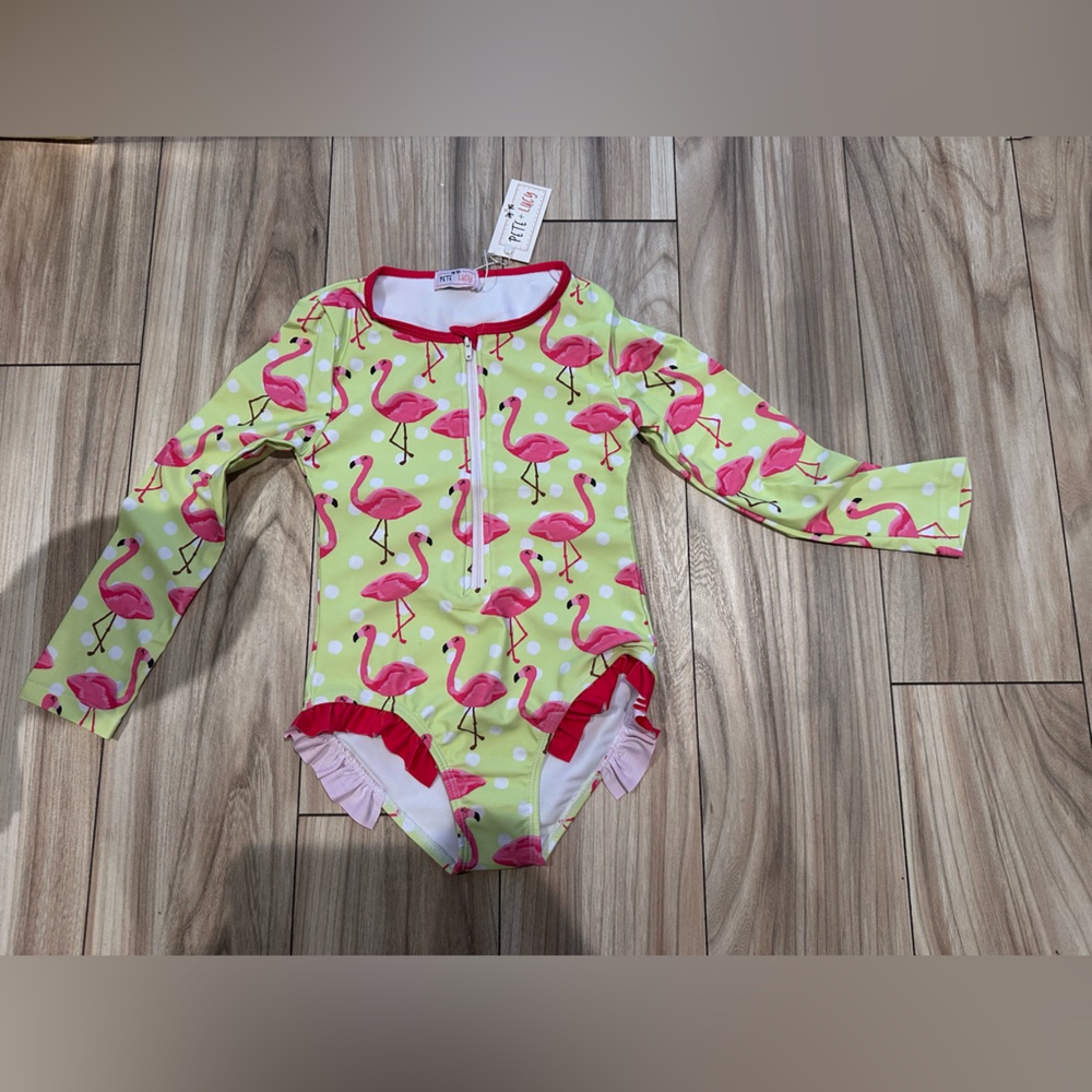 Pete + Lucy Fancy Flamingo Rash Guard Swim Suit Size 6/6X